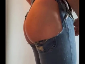 Handjob in ripper jeans ass