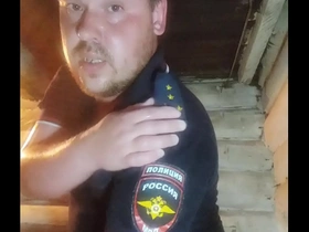 A cop with a huge ass uses a banana in the wrong way))) big ass, tattoos, anal sex
