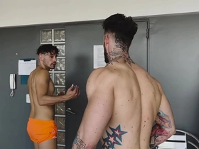 We meet a young man at the pool with my friend and we give him a hard time.