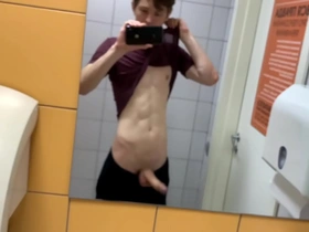 Hot boy jerkin off in toilet at gym (risky)/ almost caught ! /hunks /cute