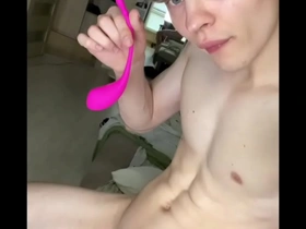 Teenage boy with big dick uses vibrator for reach storng orgasm / jerking off / sexy / hunk / fit /